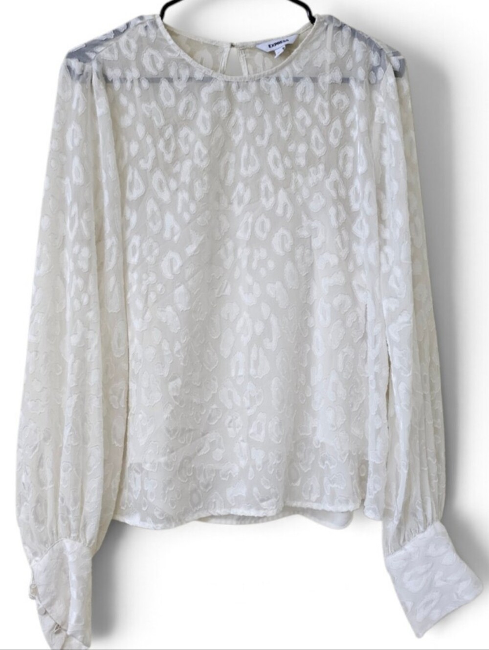 Express Semi Sheer Overlay Blouse Ivory Cheetah Print Long Sleeve Size M